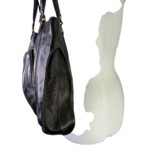 NWOT Liz Claiborne Black Pebble Leather Tote Bag - Picture 3 of 11